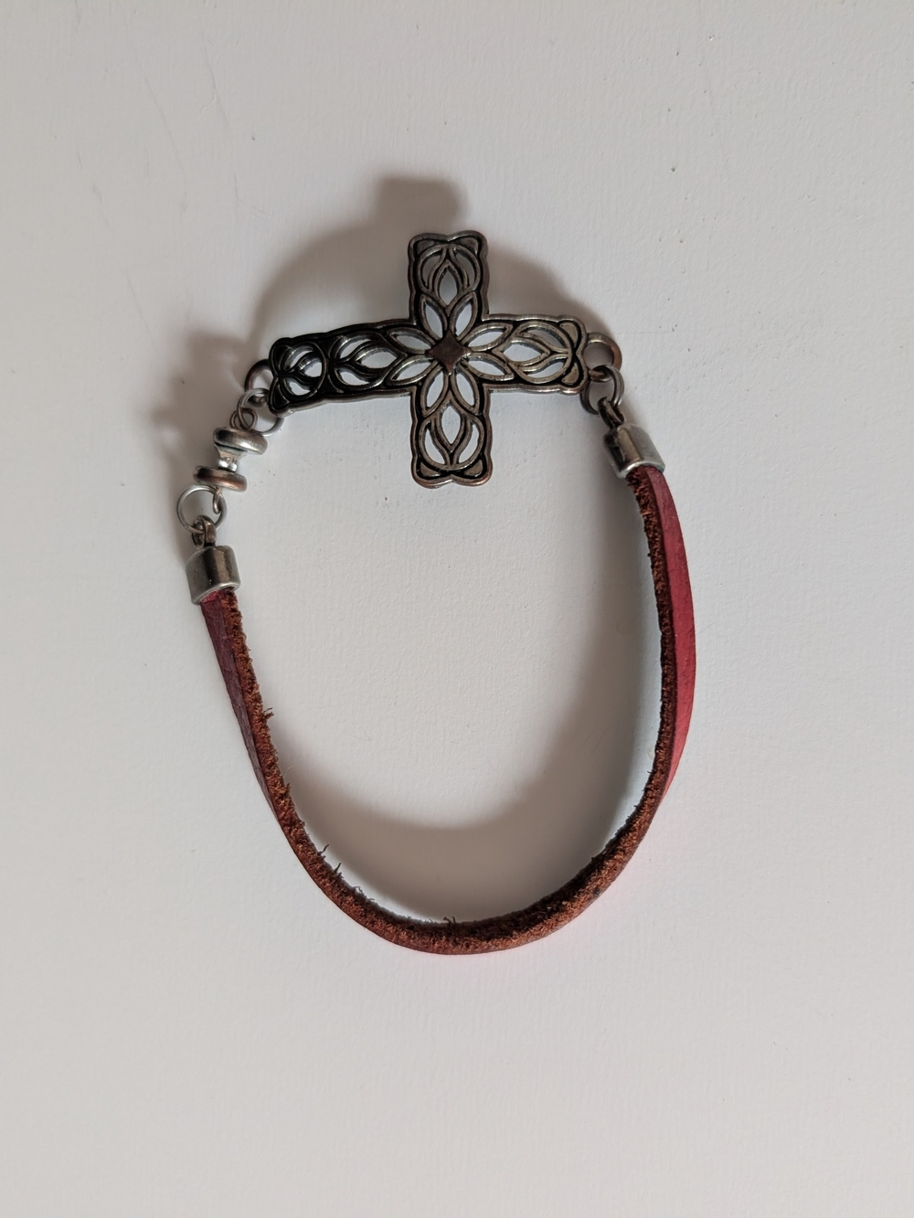 Filigree Cross Bracelet with Openwork Floral Design